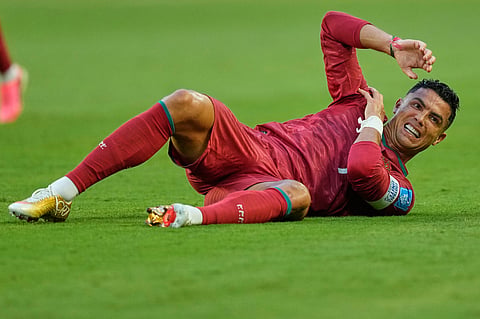 Portugal's Cristiano Ronaldo (7) reacts during the World Cup Group K soccer match between Colombia and Portugal in Miami Gardens
