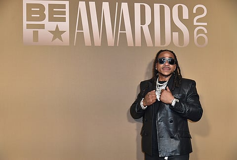 Max B poses in the press room during the BET Awards on Sunday, June 28, 2026, at the Peacock Theater in Los Angeles. 