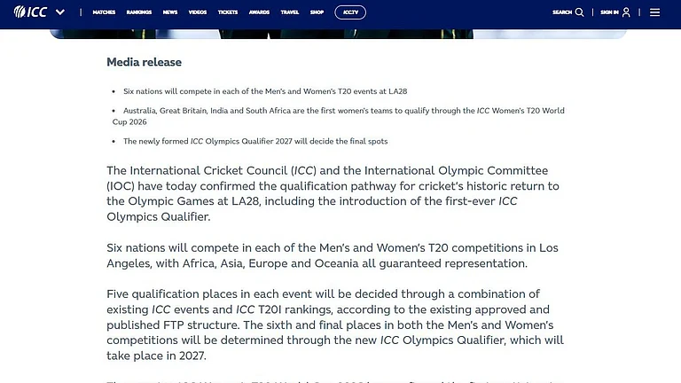 The Official Media Release By ICC - ANI, X.com