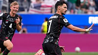 (AP Photo/Mark J. Terrill) : Canada's Stephen Eustaquio (7) celebrates scoring his side's opening goal during a World Cup round of 32 soccer match between South Africa and Canada in Inglewood, Calif., near Los Angeles, Sunday, June 28, 2026