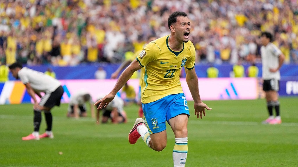Brazil's Gabriel Martinelli (22) celebrates after scoring his side's second goal during the World Cup round of 32 soccer match between Brazil and Japan in Houston. - AP Photo/Ashley Landis