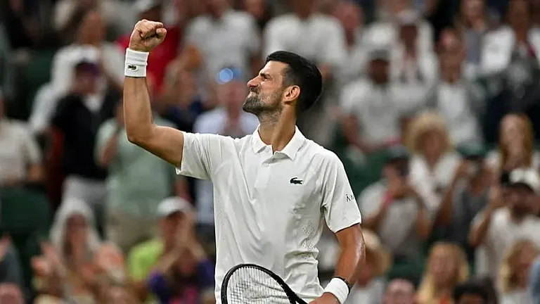Novak Djokovic comes through the longest game of the match to finally wrap up the third set. - GETTY IMAGES