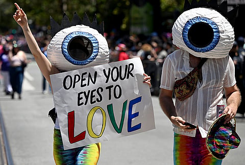 Revelers attend the annual Pride Parade in San Francisco, Sunday, June 28, 2026. 