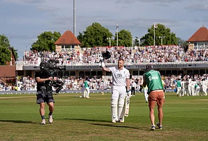 | Photo: Joe Giddens/PA via AP : England's Ben Stokes walks off after being caught by New Zealand's Daryl Mitchell on day four of the Third cricket Test between England and New Zealand in Nottingham, England, Sunday, June 28, 2026.