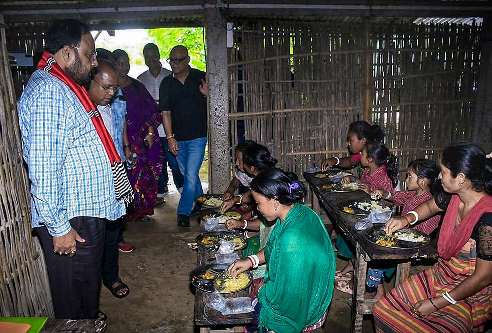 Keshab Mahanta inspects a flood affected area in Assams Dhema