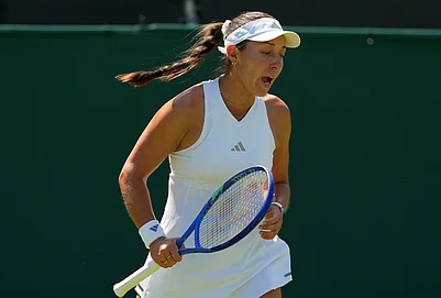 | Photo: AP/Kirsty Wigglesworth : Jessica Pegula of the United States celebrates winning her first set during the womens singles match at the Wimbledon Tennis Championships in London, Monday, June 29, 2026.