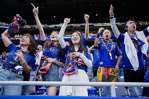 Japa fans get ready for the World Cup round of 32 soccer match between Brazil and Japan in Houston