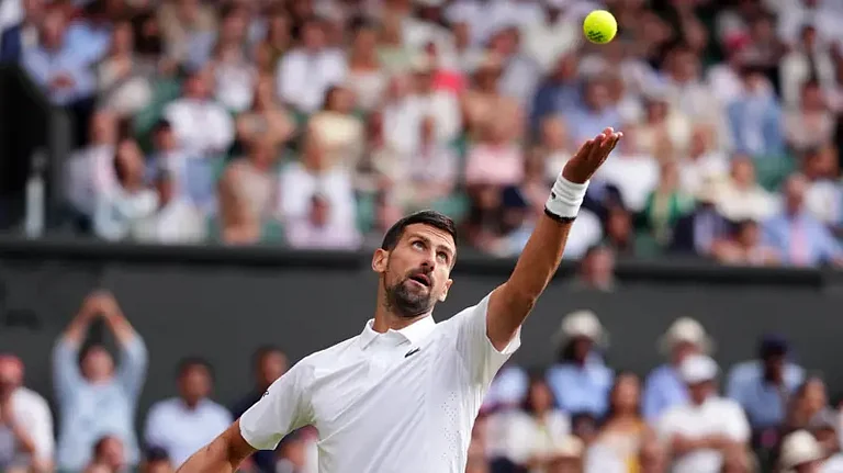 Novak Djokovic In action today at the Centre Court - GETTY IMAGES