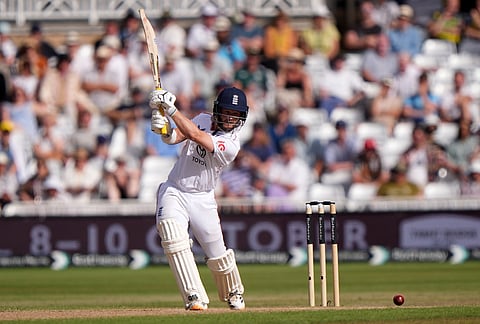 England's Ben Stokes batting on day four of the Third cricket Test between England and New Zealand in Nottingham, England, Sunday, June 28, 2026.