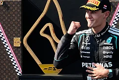 Mercedes driver George Russell of Britain celebrates on the podium after winning the Austrian F1 Grand Prix, in Spielberg, Austria, Sunday, June 28, 2026. - | Photo: AP/Darko Bandic