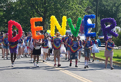 Participants set sail from Cheesman Park to take part in the Pride Parade Sunday, June 29, 2026, in Denver. 