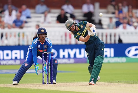 Australia's Ellyse Perry in action during the Women's T20 World Cup cricket match between Bangladesh and South Africa at Lord's Cricket Ground, in London, Sunday June 28, 2026. 