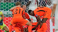 Netherlands Vs Morocco, FIFA World Cup 2026 In Pics: See Best Photos From Round Of 32 Clash At Monterrey Stadium (AP Photo/Ricardo Mazalan) : Netherlands' Cody Gakpo, kneeling, is congratulated by teammates after scoring his team's first goal during the World Cup round of 32 soccer match between the Netherlands and Morocco in Guadalupe, near Monterrey, Mexico, Monday, June 29, 2026.