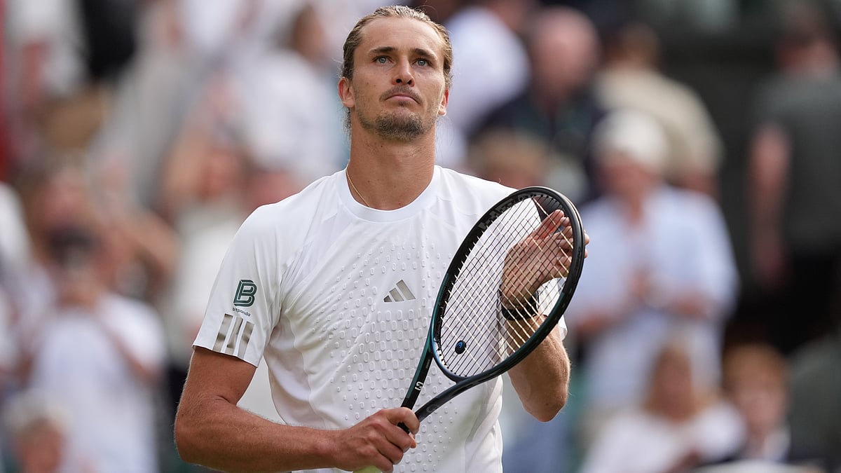 Alexander Zverev of Germany celebrates winning against Alexander Blockx of Belgium in their first round men's singles match, at the Wimbledon Tennis Championships in London, Tuesday, June 30, 2026 - (AP Photo/Maja Smiejkowska)