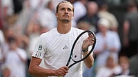 Alexander Blockx Vs Alexander Zverev Highlights, Wimbledon 2026: Zverev Wins Epic Four-Set Battle To Reach Round Two (AP Photo/Maja Smiejkowska) : Alexander Zverev of Germany celebrates winning against Alexander Blockx of Belgium in their first round men's singles match, at the Wimbledon Tennis Championships in London, Tuesday, June 30, 2026