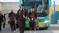 Netherlands Vs Morocco, FIFA World Cup 2026 In Pics: See Best Photos From Round Of 32 Clash At Monterrey Stadium (AP Photo/Moises Castillo) : Morocco's Chadi Riad, left, and Morocco's Ayoub Amaimouni arrive before the World Cup round of 32 soccer match between the Netherlands and Morocco in Guadalupe, near Monterrey, Mexico, Monday, June 29, 2026.