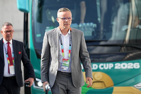 Morocco head coach Mohamed Ouahbi arrives before the World Cup round of 32 soccer match between the Netherlands and Morocco in Guadalupe, near Monterrey, Mexico, Monday, June 29, 2026.