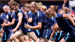 AP Photo/Tony Gutierrez : Norway's Erling Haaland, center, participates in a training session in Dallas, Monday, June 29, 2026, ahead of his team's FIFA World Cup match against the Ivory Coast