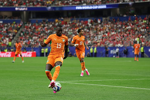 Ivory Coast's Nicolas Pepe (19) controls the ball during the FIFA World Cup Round of 32 soccer match