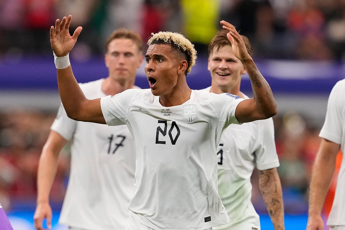 Norway's Antonio Nusa (20) celebrates after scoring the opening goal of his team during the World Cup round of 32 soccer match - AP
