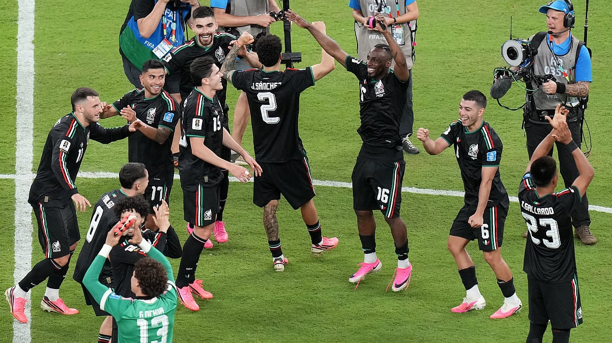 Players from Mexico celebrate after the World Cup Group A soccer match between Mexico and South Korea in Zapopan, near Guadalajara, Mexico, Thursday, June 18, 2026. - AP Photo/Silvia Izquierdo