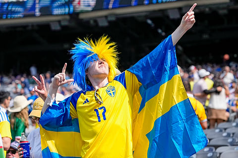 Sweden supporters before the World Cup round of 32 soccer match between France and Sweden