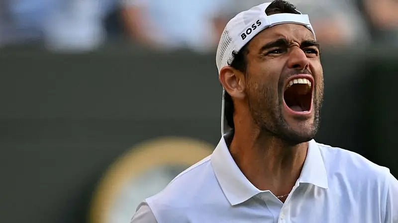 GETTY IMAGES : Matteo Berrettini in action today