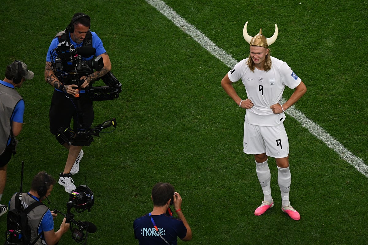 Norway's Erling Haaland (9) poses after the World Cup round of 32 soccer match - AP/Jessica Tobias