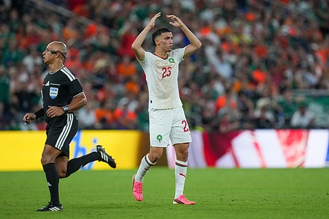 Morocco's Bilal El Khannouss (23) reacts during the World Cup round of 32 soccer match between the Netherlands and Morocco in Guadalupe, near Monterrey, Mexico, Monday, June 29, 2026. 