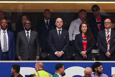 FIFA president Gianni Infantino looks on during the World Cup round of 32 soccer match between Ivory Coast and Norway
