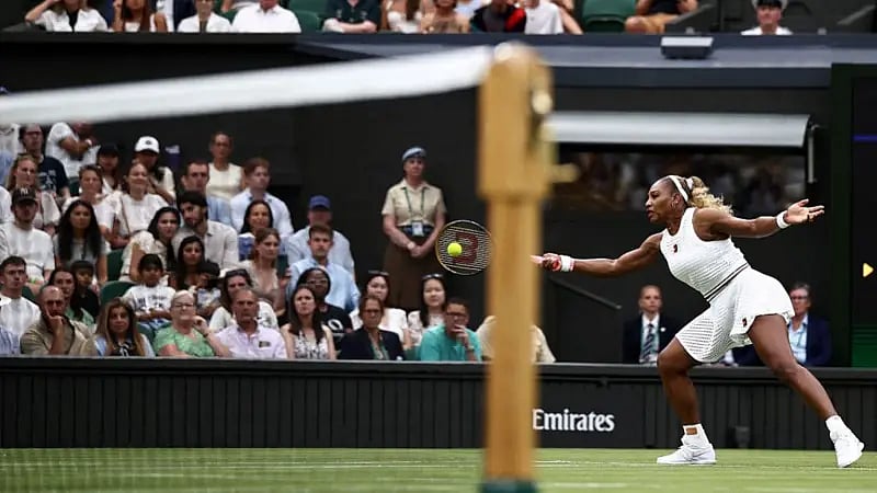 Serena Williams in action today on the Centre Court - GETTY IMAGES