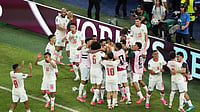 (AP Photo/Moises Castillo) : Morocco's Issa Diop (14) celebrates with teammates after scoring their first goal during the World Cup round of 32 soccer match between the Netherlands and Morocco in Guadalupe, near Monterrey, Mexico, Monday, June 29, 2026.