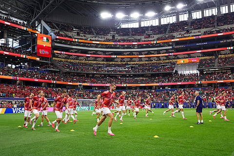 Norway players warms up during the World Cup round of 32 soccer match between Ivory Coast and Norway in Arlington, Texas,