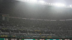 Rain falls as fans wait for the start of the World Cup round of 32 soccer match between Mexico and Ecuador in Mexico City, Tuesday, June 30, 2026. - AP Photo/Fernando Llano