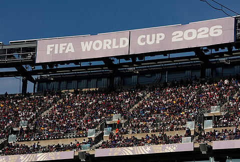 Empty seats are seen in the sun on a hot day during the World Cup round of 32 soccer match between France and Sweden in East Rutherford, N.J., near New York, Tuesday, June 30, 2026. 