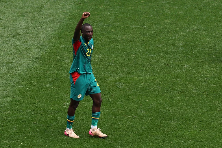 Senegal's Habib Diarra celebrates scoring his side's opening goal against Belgium during the World Cup round of 32 soccer match in Seattle. - AP Photo/Maddy Grassy