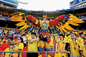 | Photo: AP : Football Festivities: Ecuadorian fans wait for the beginning of the match between Ecuador and Curacao in Kansas City on June 20, 2026