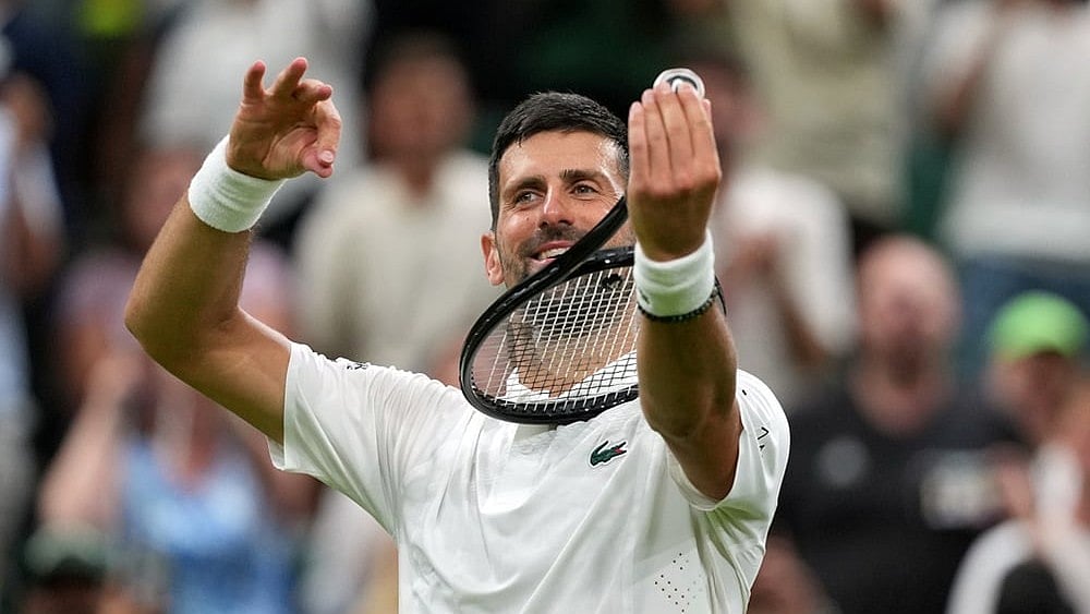 Novak Djokovic of Serbia celebrates winning the men's singles match against Yibing Wu of China at the Wimbledon Tennis Championships in London, Monday, June 29, 2026.
 - | Photo: AP/Kin Cheung
