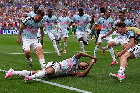 Belgium's Youri Tielemans (8) celebrates after scoring thrd goal during the World Cup round of 32 soccer match between Belgium and Senegal in Seattle,