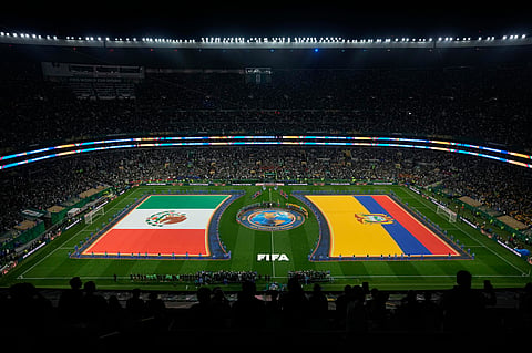 General view during the pregame ceremony before the World Cup round of 32 soccer match between Mexico and Ecuador in Mexico City, Tuesday, June 30, 2026.