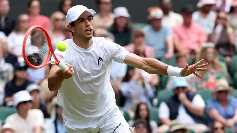 Nuno Borges in action today on the Centre Court - GETTY IMAGES