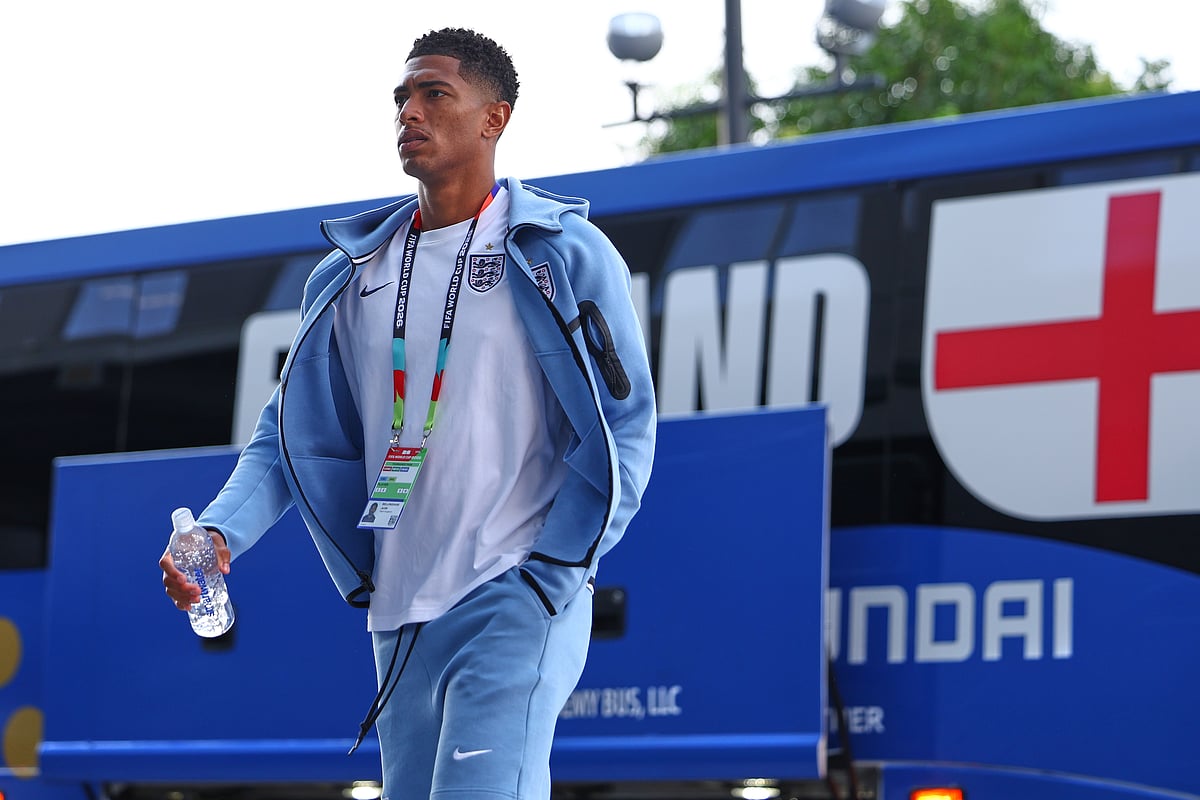 England's Jude Bellingham (10) arrives for the World Cup round of 32 soccer match between England and Congo in Atlanta - AP/Colin Hubbard