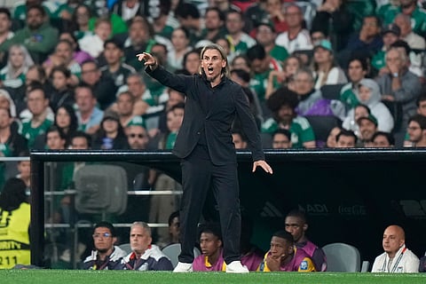 Ecuador head coach Sebastian Beccacece reacts during the World Cup round of 32 soccer match between Mexico and Ecuador in Mexico City, Tuesday, June 30, 2026.