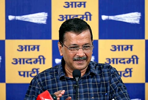 AAP National Convenor Arvind Kejriwal addresses a press conference regarding allegations of embezzlement of donations at the Ram temple in Ayodhya. 