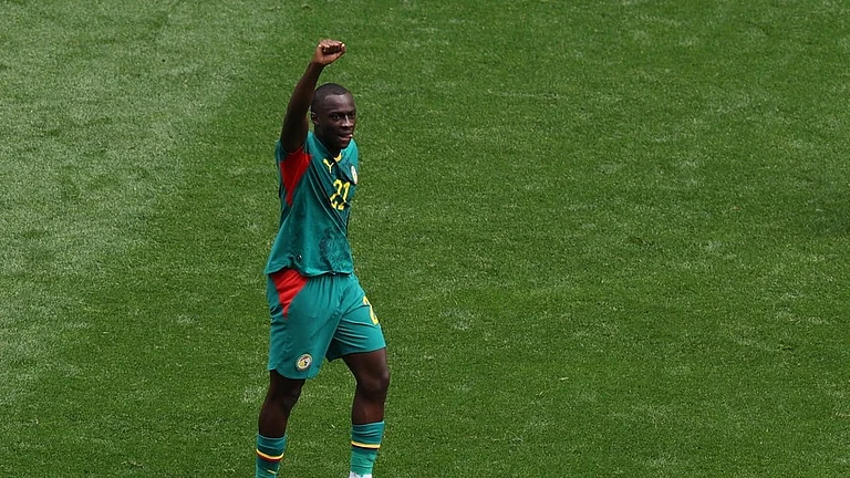 Senegal's Habib Diarra celebrates scoring his side's opening goal against Belgium during the World Cup round of 32 soccer match in Seattle. - AP Photo/Maddy Grassy