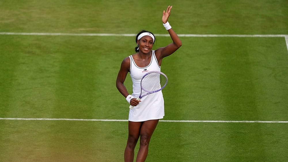 Coco Gauff of the United States celebrates after winning the women's singles match against Tamara Korpatsch of Germany at the Wimbledon Tennis Championships in London, Monday, June 29, 2026. - | Photo: AP/Kirsty Wigglesworth