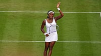 | Photo: AP/Kirsty Wigglesworth : Coco Gauff of the United States celebrates after winning the women's singles match against Tamara Korpatsch of Germany at the Wimbledon Tennis Championships in London, Monday, June 29, 2026.