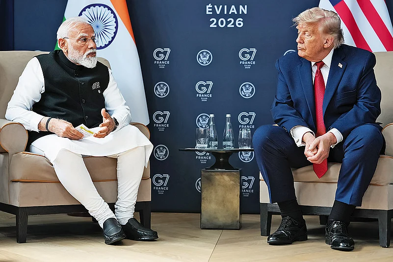 Narendra Modi with Donald Trump on the sidelines of the G7 Summit on June 17, 2026, in Évian, France