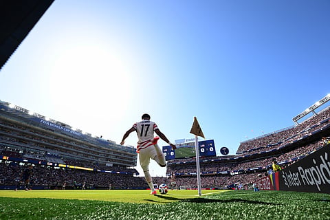 United States' Malik Tillman (17) takes a corner kick during the World Cup round of 32 soccer match between the United States and Bosnia in Santa Clara, Calif., near San Francisco, Wednesday, July 1, 2026