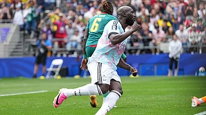 (AP Photo/Abbie Parr) : Belgium's Romelu Lukaku (9) celebrates scoring their first goal during the World Cup round of 32 soccer match between Belgium and Senegal in Seattle, Wednesday, July 1, 2026